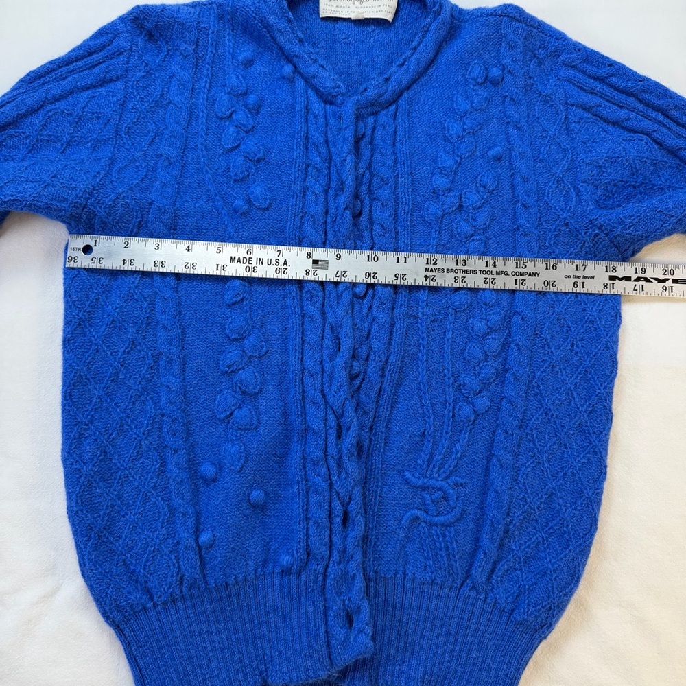 Peruvian Connection 100% Alpaca Cable Knit Cardigan Sweater - Blue Size Small - Picture 9 of 13